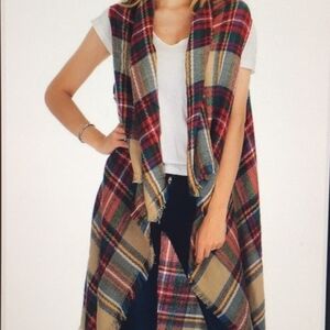 Plaid Sleeveless Women's Scarf Vest Boho Winter Cottagecore